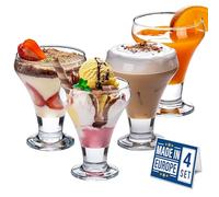 Crystalia Premium Coupes à Glace en Verre, 305ml, Lot de 4, Verres à Pied, 100% SANS PLOMB Coupes à Dessert, Plats à Sundae en Verres, Verrines à Crème Glace, Pudding Dessert Glasses, Ice Cream Cups