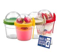 CRYSTALIA Réutilisable Bol Muesli a Emporter Lot 4 100% SANS BPA Yaourt to Go, Lave-Vaisselle, Boite Repas à Emporter Boite Yaourt Muesli to Go avec Cuillère et Couvercles Boîte à Déjeuner Bols Avoine
