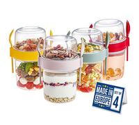 CRYSTALIA Réutilisable Porte Yaourt et Céréales avec Cuillère et Fourchette, Bol Céréales à Emporter, Boite Yaourt Muesli To Go, Bols Avoine ou Fruits, Bol Muesli Yaourt Salade Emporter