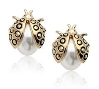 Crystalline Azuria Femme Clous Boucles d'Oreilles Coccinelles 18ct Plaqué Or Rosé avec Blancs imitation Perles