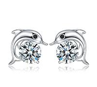Crystalline Azuria Femme Clous Boucles d'Oreilles Dauphins avec Cristaux Blancs de Zircone plaqués en or Blanc 18ct