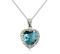 Crystalline Azuria Femme Collier avec Pendentif en Coeur 18ct Plaqué Or Blanc avec Cristaux Bleu imitation d'aquamarine en Zircone