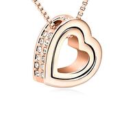 Crystalline Azuria Femme Collier avec Pendentif en Cœur 18ct Plaqué Or Rosé avec Cristaux Blancs