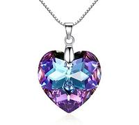 Crystalline Azuria Femme Collier avec Pendentif en Cœur Argent 925 avec Cristaux caméléon Violet