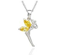 Crystalline Azuria Femme Collier avec Pendentif Fée Clochette 18ct Plaqué Or Blanc avec Cristaux Jaune imitation Citrine en Zircone
