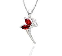Crystalline Azuria Femme Collier avec Pendentif Fée Clochette 18ct Plaqué Or Blanc avec Cristaux Rouges en Zircone