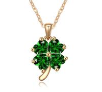 Crystalline Azuria Femme Collier avec Pendentif Trèfle à Quatre Feuilles 18ct Plaqué Or Jaune avec Cristaux Vert imitation Émeraude en Zircone
