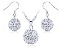 Crystalline Azuria Femme Ensemble Boule Disco Rond Collier et Pendantes Boucles d'Oreilles Argent 925 avec Cristaux Blancs