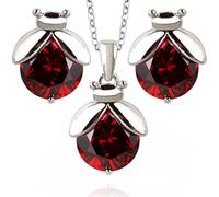 Crystalline Azuria Femme Ensemble Coccinelles Collier et Clous Boucles d'Oreilles 18ct Plaqué Or Blanc avec Cristaux Rouges en Zircone