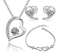 Crystalline Azuria Femme Ensemble Collier Clous Boucles d'Oreilles et Bracelet 18ct Plaqué Or Blanc avec Cristaux Blancs en Zircone