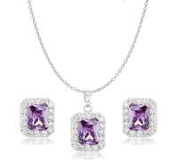 Crystalline Azuria Femme Ensemble Collier et Clous Boucles d'Oreilles 18ct Plaqué Or Blanc avec Cristaux Violet en Zircone