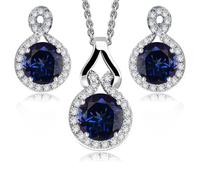 Crystalline Azuria Femme Ensemble Collier et Clous Boucles d'Oreilles 18ct Plaqué Or Blanc avec Cristaux Bleu imitation Saphir en Zircone