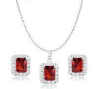 Crystalline Azuria Femme Ensemble Collier et Clous Boucles d'Oreilles 18ct Plaqué Or Blanc avec Cristaux Rouge en Zircone
