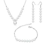 Crystalline Azuria Femme Ensemble Collier Pendantes Boucles d'Oreilles et Bracelet 18ct Plaqué Or Blanc avec Cristaux Blancs en Zircone