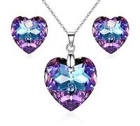 Crystalline Azuria Femme Ensemble en Coeur Collier et Clous Boucles d'Oreilles 18ct Plaqué Or Blanc avec Cristaux Caméléon Violet