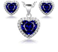 Crystalline Azuria Femme Ensemble en Coeur Collier et Clous Boucles d'Oreilles 18ct Plaqué Or Blanc avec Cristaux Bleu imitation Saphir en Zircone