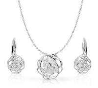 Crystalline Azuria Femme Ensemble Fleurs Roses Collier et Pendants Levier Dos Boucles d'Oreilles 18ct Plaqué Or Blanc avec Cristaux Blancs