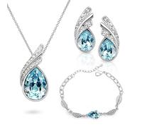 Crystalline Azuria Femme Ensemble Larmes Collier Clous Boucles d'Oreilles et Bracelet 18ct Plaqué Or Blanc avec Cristaux océan Bleu