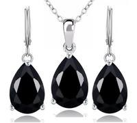 Crystalline Azuria Femme Ensemble Larmes Collier et Pendantes Boucles d'Oreilles 18ct Plaqué Or Blanc avec Cristaux Noir en Zircone