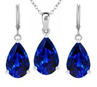 Crystalline Azuria Femme Ensemble Larmes Collier et Pendantes Boucles d'Oreilles 18ct Plaqué Or Blanc avec Cristaux Bleu imitation Saphir en Zircone