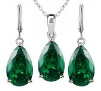 Crystalline Azuria Femme Ensemble Larmes Collier et Pendantes Boucles d'Oreilles 18ct Plaqué Or Blanc avec Cristaux Vert imitation Émeraude en Zircone