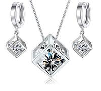 Crystalline Azuria Femme Ensemble Rhombe Cube Collier et Pendantes Boucles d'Oreilles 18ct Plaqué Or Blanc avec Cristaux Blancs en Zircone