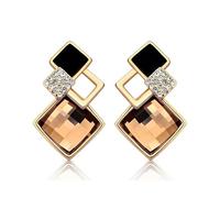 Crystalline Azuria Femme Pendantes Boucles d'Oreilles 18ct Plaqué Or Jaune avec Rhombe Cristaux Marron imitation Topaze