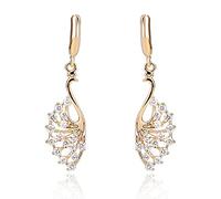 Crystalline Azuria Femme Pendantes Boucles d'Oreilles Paonne 18ct Plaqué Or Jaune avec Cristaux Blancs en Zircone