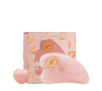 CRYSTALLOVE Pierre Gua Sha - Quartz rose LOVE - Rouleau de massage - Forme d'un cœur - Guasha Board - Massage facial pour le visage, les yeux, les yeux gonflés Raffermissement de la peau du visage