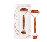 CRYSTALLOVE Rouleau pour le visage - Rouleau de massage anti-âge - Appareil de massage facial avec motif cognac, couleur ambre - Appareil de massage - Massage facial - Rouleau - Outil de massage