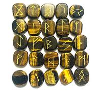 Crystalmiracle Lot de 25 pierres sculptées en œil de tigre Rune Set Crystal Healing Reiki feng Shui Gift Wellness Meditation Spiritual Handcrafted