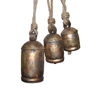 Crystalo Lot de 3 Cloches Harmony - Fer forgé avec Finition Laiton - Carillons éoliens - Lot de 3 Tailles différentes