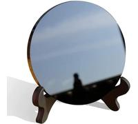 CRYSTALSTILE Miroir d'obsidienne noire de 10 cm avec support en bois, miroir d'obsidienne de qualité supérieure pour la méditation, la sorcellerie, la divination et les pratiques spirituelles (100 mm)