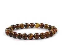 Crystu Bracelet œil de tigre naturel pierre de cristal 8 mm bracelet de perles forme ronde (couleur : or et marron), pierre, œil de tigre