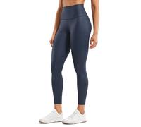 CRZ YOGA Butterluxe Faux Cuir Mat Taille Haute Extensible Leggings pour Femme - 67cm Motif en Feuille de Vraie Marine 40