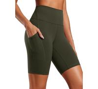 CRZ YOGA Femme Butterluxe Short de Motard 20cm - Short D'entraînement Taille Haute Poches Latérales Olive Verte 44