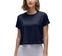 CRZ YOGA Femme Coton Pima Lâche Crop Tops Athletic Gym Casual T-Shirt Court Workout Chemises À Manches Courtes Navy 46