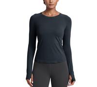 CRZ YOGA Femme sans Couture à Manches Longues Séchage Rapide Yoga Athlétique Tee Shirt avec Trous pour Les Pouces True Navy 42