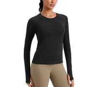 CRZ YOGA Femme sans Couture à Manches Longues Séchage Rapide Yoga Athlétique Tee Shirt avec Trous pour Les Pouces Noir 36