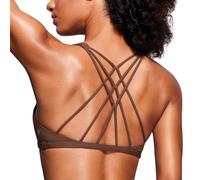 CRZ YOGA Femme Soutien-Gorge de Sport Yoga Brassiere Pochettes Amovible Dos Croisé Café Marron M