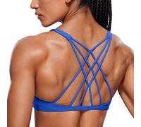 CRZ YOGA Femme Soutien-Gorge de Sport Yoga Brassiere Pochettes Amovible Dos Croisé Wave Bleu L
