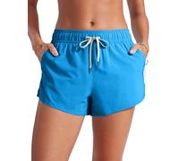 CRZ YOGA Femmes 3" Taille Moyenne Short de Bain Fente Latérale Bas Maillot de Bain Séchage Rapide Plage avec Doublure Poches Madagascar Bleu 40