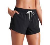 CRZ YOGA Femmes 3" Taille Moyenne Short de Bain Fente Latérale Bas Maillot de Bain Séchage Rapide Plage avec Doublure Poches Noir 44
