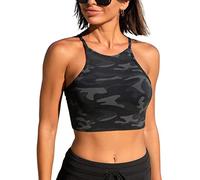 CRZ YOGA Femmes à Dos Nageur Hauts de Bikini Maillot de Bain Rembourré Sexy à Col Haut Gris Camouflage Jungle 46