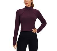 CRZ YOGA Femmes Butterluxe à Manches Longues 1/2 Fermeture Éclair Pullover Athlétique Recadré Hauts avec Trous pour Les Pouces Violet foncé 38