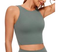 CRZ YOGA Femmes Butterluxe Col Haut Palangre Sports Soutien-Gorge - U Retour Entraînement Haut Court avec Soutien-Gorge Intégré Sauge Grise 44