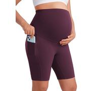 CRZ YOGA Femmes Butterluxe Short de Maternité avec Poches Yoga Entraînement Athlétique Courir sur Le Ventre - 20cm Violet foncé 40