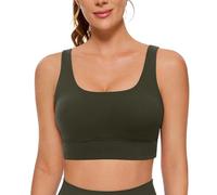 CRZ YOGA Femmes Butterluxe Soutien-Gorge de Sport à Dos en U - Faible Impact Yoga Entraînement Rembourré Haut Court Olive Verte L