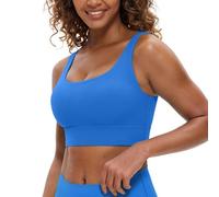 CRZ YOGA Femmes Butterluxe Soutien-Gorge de Sport à Dos en U - Faible Impact Yoga Entraînement Rembourré Haut Court Bleu Étincelant XL