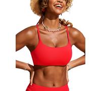 CRZ YOGA Femmes Haut de Bikini à Encolure Dégagée Bretelles Spaghetti Réglables Rembourrage Maillot de Bain Rouge Profond 42